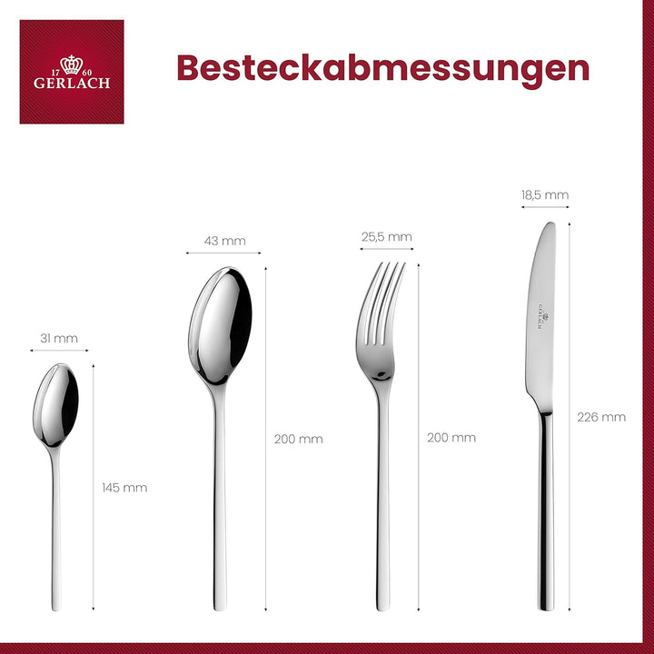 Gerlach Modern Besteck-Set Für 6 Personen Spülmaschinenfest Essbesteck Aus Edelstahl Elegantes Besteck Mit Messer Gabel Löffel Und Teelöffel Tafelbesteck Rostfrei 24 Stk