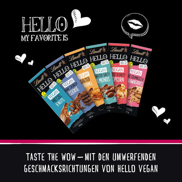 Lindt Schokolade HELLO Vegan Sweet´N Salty Popcorn | 100 G Tafel | Vegan Mit Kakao, Mildem Mandelmark Und Gesalzenen Und Süßen Mais- Und Popcorn-Stückchen | Schokoladengeschenk