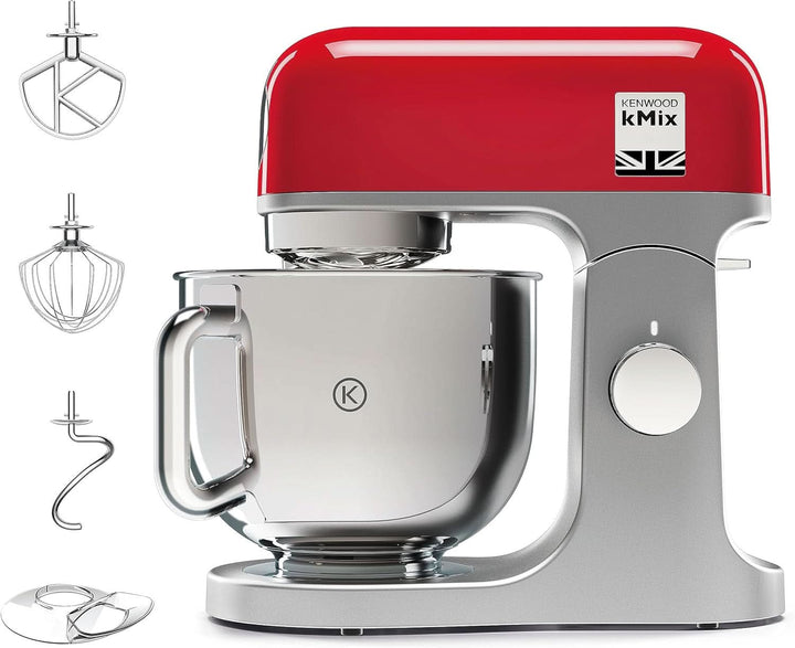 Kenwood Kmix KMX750BK Küchenmaschine, 5 L Edelstahl Schüssel, Safe-Use-Sicherheitssystem, Metallgehäuse, 1000 Watt, Inkl. 3-Teiligem Patisserie-Set Und Spritzschutz, Schwarz, 240X385X355