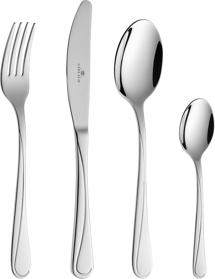 Gerlach Mango Besteck-Set 6 Personen Spülmaschinenfest Essbesteck Edelstahl Elegantes Besteck Messer Gabel Löffel Teelöffel Tafelbesteck Rostfrei 24 Stk, Silberglänzend