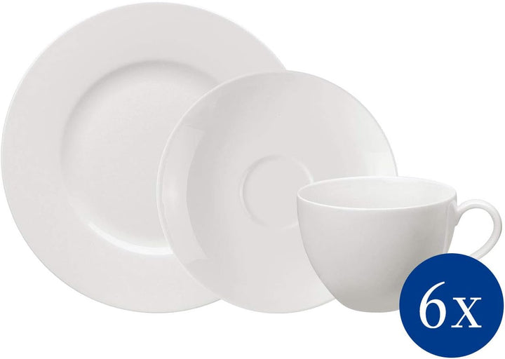 Vivo by Villeroy & Boch Basic White Tafelservice 12 Teilig Weiß, Teller Set, Weißes Geschirr, Geschirrset 6 Personen, Essservice, Speiseteller, Suppenteller, Spülmaschinenfest, Premium Porzellan