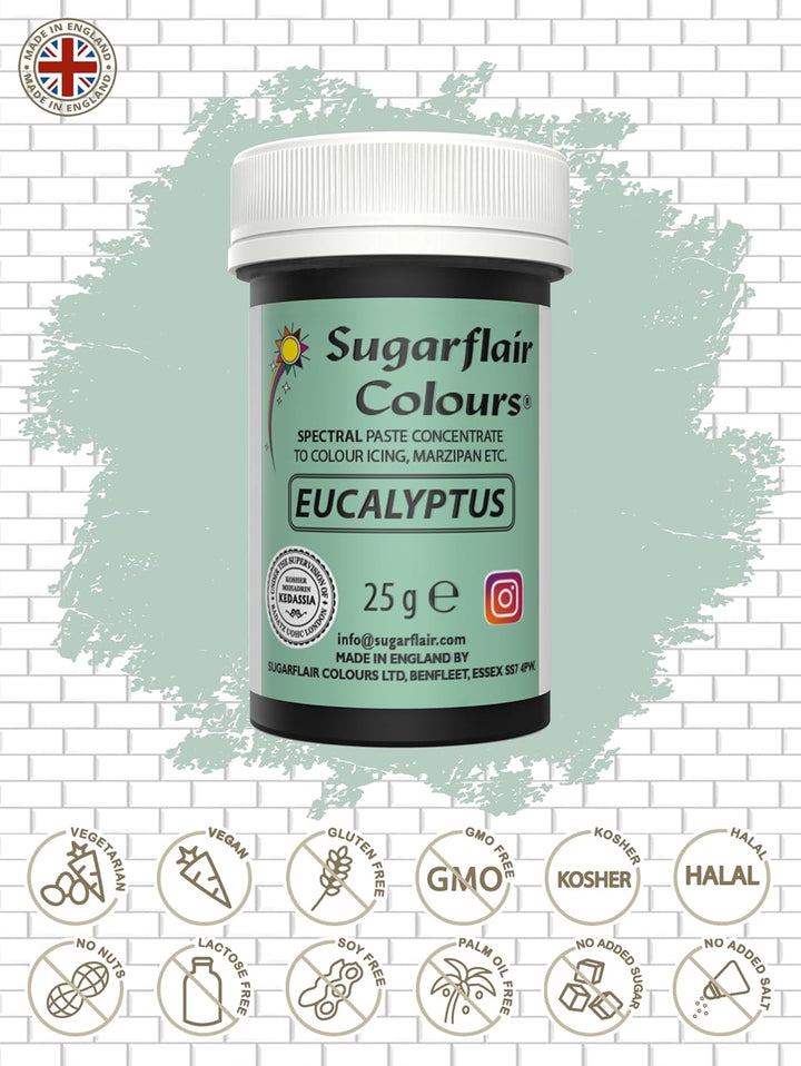 Sugarflair Spectral Eucalyptus Lebensmittelfarbe Paste, Hochkonzentrierte Lebensmittelfarbe Für Buttercreme, Zuckerpaste, Royal Icing, Kuchenmischungen Und Mehr! Lebensmittelfarbstoff - 25G