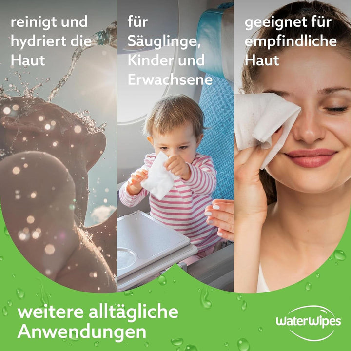 Waterwipes Feuchtigkeitsspendende, Säubernde Baby-Feuchttücher, 360 Tücher (6 Packungen), Mit 99% Wasser & Aloe Vera Extrakt, Feuchttücher Für Gesicht & Körper