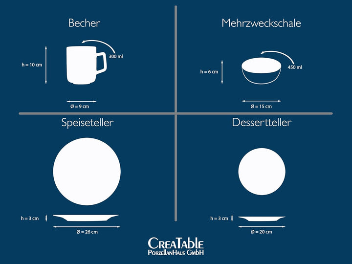 Creatable, 20166, Serie Nordic Fjord Green, 16-Teiliges Geschirrset Für 4 Personen, Kombiservice Aus Steinzeug, Spülmaschinen- Und Mikrowellengeeignet, Qualitätsproduktion