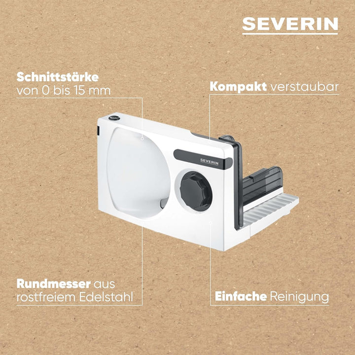 SEVERIN Allesschneider Für Brot, Aufschnitt Oder Käse, Brotschneidemaschine Mit Stufenlos Einstellbarer Schnittstärke, Aufschnittmaschine Mit Fingerschutz, Weiß-Schwarz, as 3912