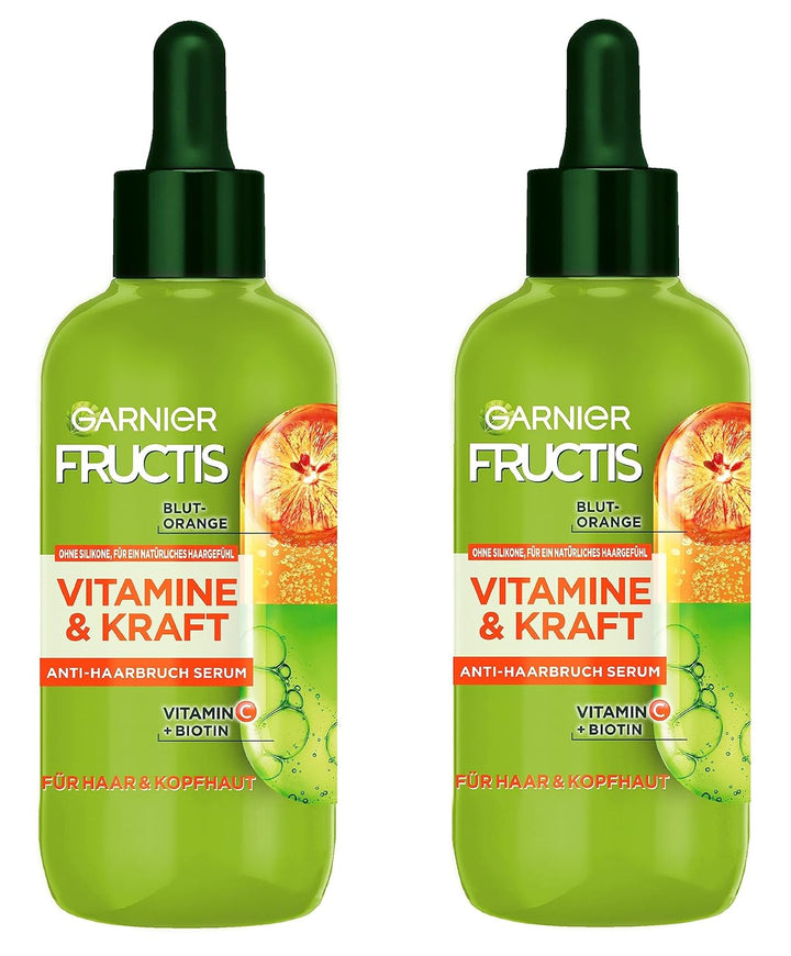 Garnier Kräftigendes Serum Für Dünnes Haar Und Die Kopfhaut, Effektiv Gegen Haarverlust, Mit Vitamin C Und Blutorange, Fructis Vitamine & Kraft, 2 X 125 Ml