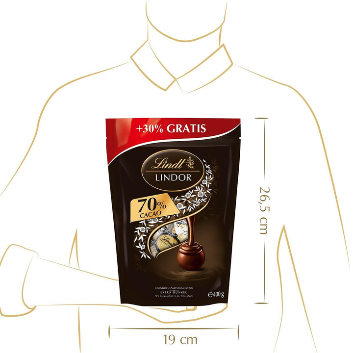 Lindt Schokolade LINDOR Kugeln Edelbitter | 400 G | Ca. 30 Kugeln Edelbitterschokolade Mit 70% Kakao Mit Dunkler Zartschmelzender Füllung | Pralinengeschenk | Schokoladengeschenk