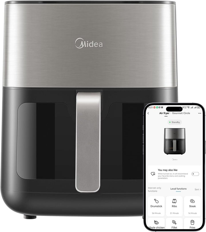 Midea Heißluftfritteuse 2L,1150W Airfryer, Frittieren Ohne Öl, Heißluft Fritteusen, Automatische Abschaltfunktion, Ölfrei, Leicht Zu Reinigen, Bpa-Frei, Schwarz