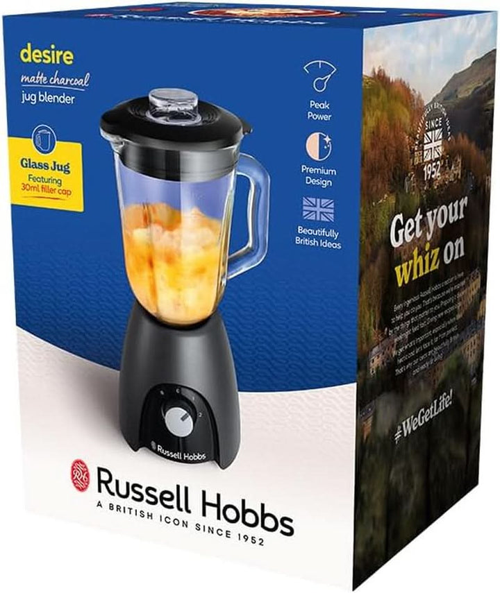 Russell Hobbs Standmixer [Smoothie Maker] Mixer (Blender, 1,5L Glasbehälter, 2 Stufen Und Pulse-Funktion, Bpa-Frei, Edelstahlmesser, 850 Watt Hochstleistung) Matte Charcoal 27121-56