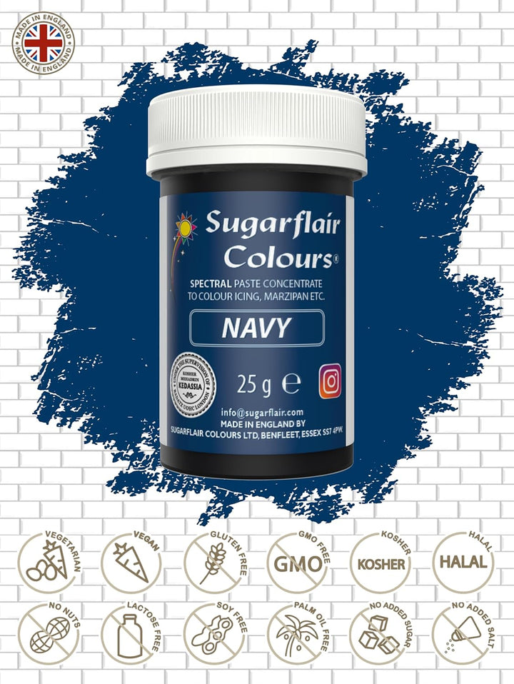 Sugarflair Spectral Navy Blue Lebensmittelfarbe Paste, Hochkonzentrierte Lebensmittelfarbe Für Buttercreme, Zuckerpaste, Royal Icing, Kuchenmischungen Und Mehr! Lebensmittelfarbstoff - 25G