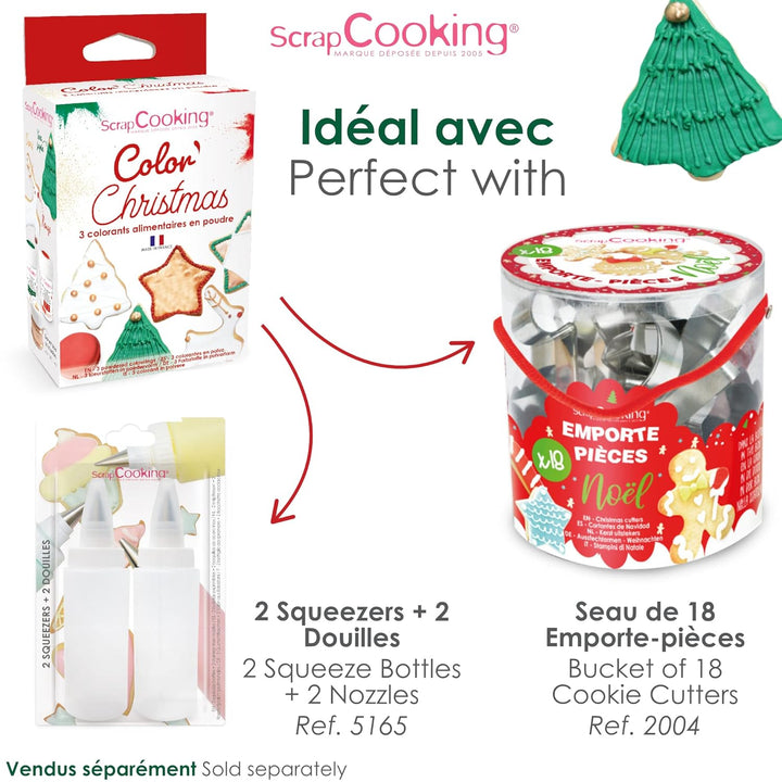 Scrapcooking - 3Er-Set Lebensmittelfarben Pulver Weihnachten - Rot Grün Gold - Essbare Lebensmittel-Farben Für Backen, Torten, Kekse, Kuchen, Teigen, Fondant - Weihnachtdeko - 4018