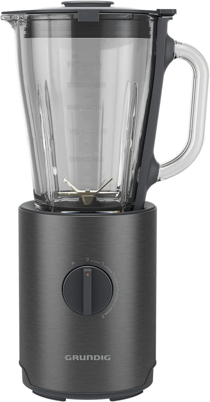 Grundig Delisia Novus SM 7140 Professioneller Standmixer, 1,5 Liter, 800 Watt, 6-Fach Edelstahlmesser Mit Zirkonium-Beschichtung, 5 Geschwindigkeitsstufen + Pulse-Funktion, Dark Inox/Edelstahl