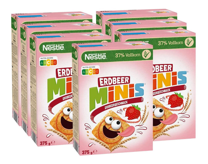 NESTLE Strawberry Minis, cereale cu aromă de căpșuni și făină integrală, set 7 x 375 grame